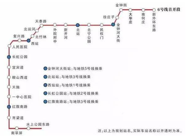 天津地铁6号线最新线路图1