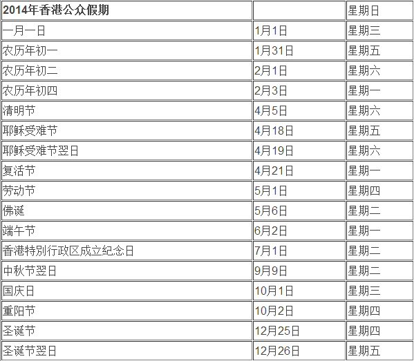 2014香港端午节放假吗1