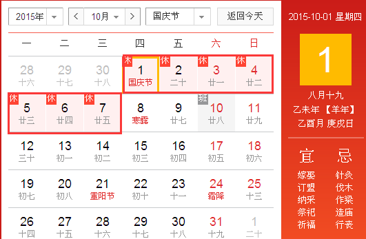 2015十一法定假日是几天1