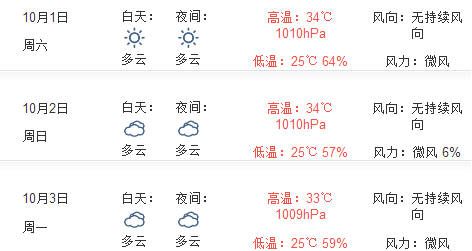 2016年广州十一天气预报1