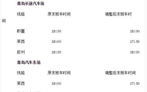 2015青岛长途汽车站启用冬季时刻表