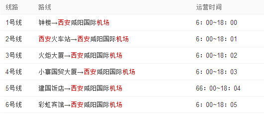 2017年西安机场大巴最新时刻表