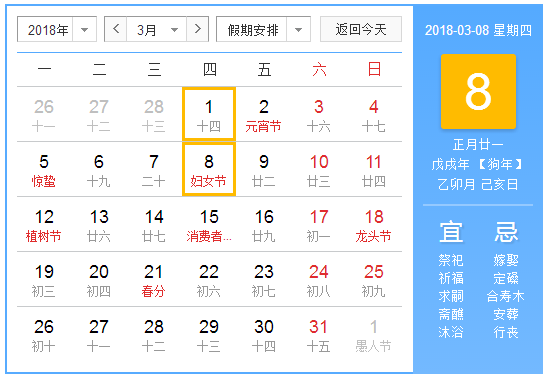 2018是第几个三八节
