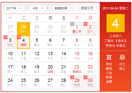 2017年杭州清明节天气预报