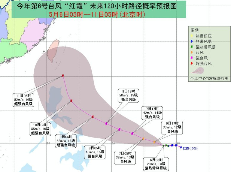 2015年第6号台风红霞线路图1