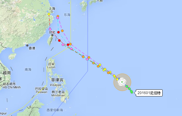 2016年第1号台风尼伯特实时路径图1
