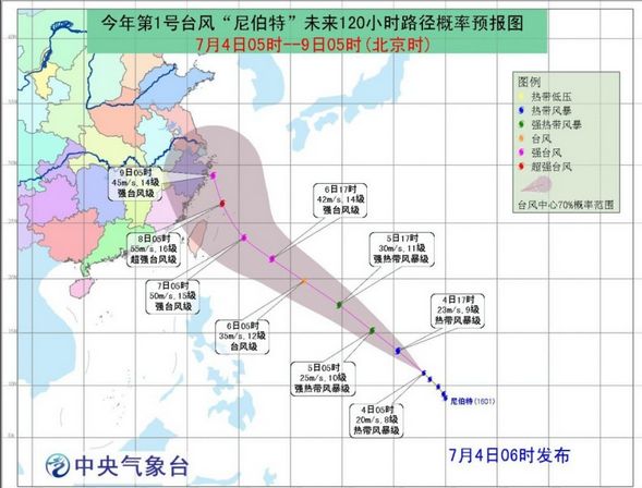 2016年第1号台风尼伯特路径概率预报图1