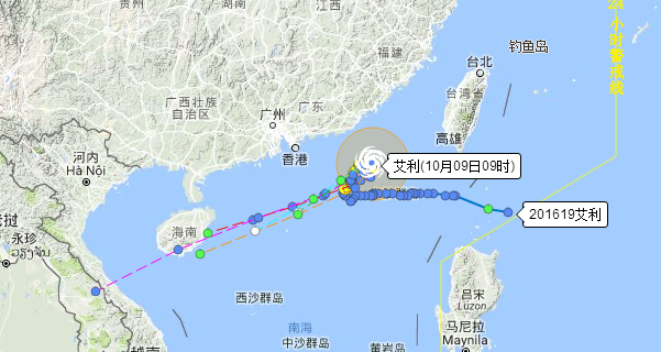2016年第19号台风艾利最新路线图1