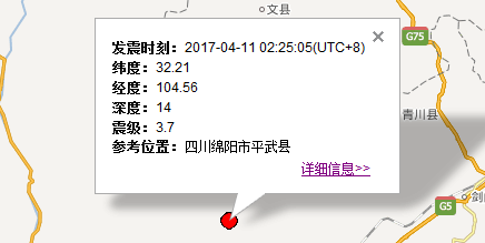 2017.4.11四川绵阳市平武县发生3.7级地震1